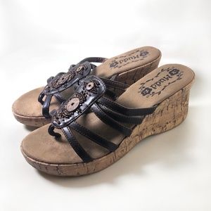 Mudd Cork Wedges in Brown with Beaded Details